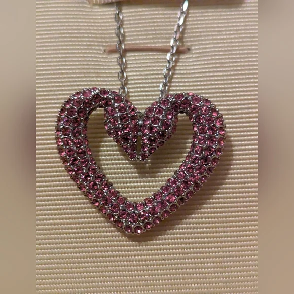 Swarovski Crystal Una Swan Heart Shaped Pendant Pink Rose Rhodium Plated NWT - Picture 2 of 9